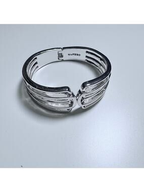 Lauren Napier Silver Plated Boho Chunky Hinged Cuff Bracelet - Costume Jewelry